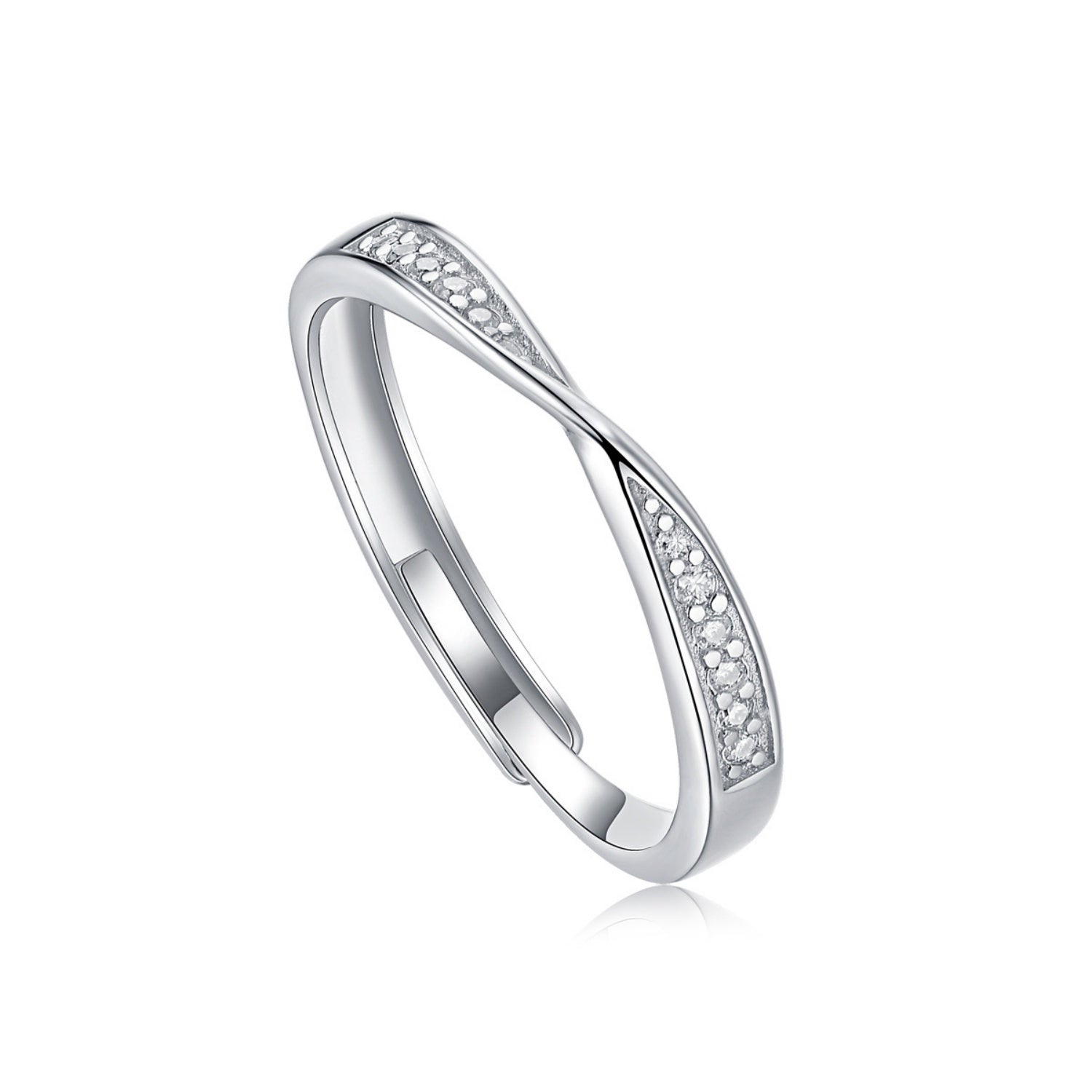 14K Solid White Gold Möbius Adjustable Couple's Ring Moissan Diamonds