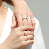 14K Pure White Gold Bathing in Love Couple's Ring with Live Adjustable Moissanite