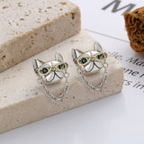 S925 sterling silver Europe and the United States creative removable glasses mounted cool French bulldog three-dimensional hip-hop earrings