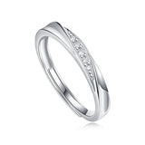 14K Pure White Gold Bathing in Love Couple's Ring with Live Adjustable Moissanite