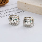 S925 sterling silver Europe and the United States creative removable glasses mounted cool French bulldog three-dimensional hip-hop earrings