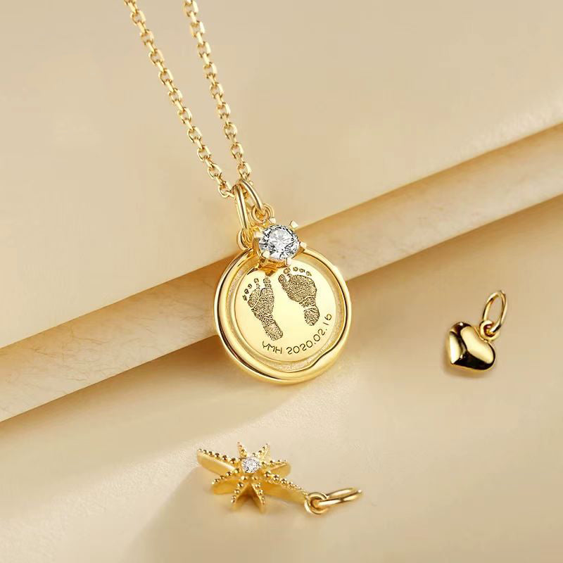 Customized Baby Full Moon & Anniversary Hand & Foot Print Pendant Necklace