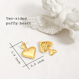 Size guide for the gold double puffy heart earrings showing 1.4 inches in height and 0.9 inches in width, featuring a two-sided 3D hollow construction.