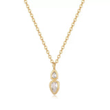 18K gold plated necklace featuring a double teardrop gemstone pendant on a white background.