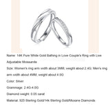 14K Pure White Gold Bathing in Love Couple's Ring with Live Adjustable Moissanite