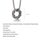 Men's Mobius Sterling Silver Necklace, Trendy High-End Original Design Circle Pendant