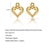 Gold Heart Earrings Niche Hollowed Out Heart Earrings