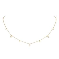 18K gold plated Glisten Gemstone station necklace isolated on a clean white background.