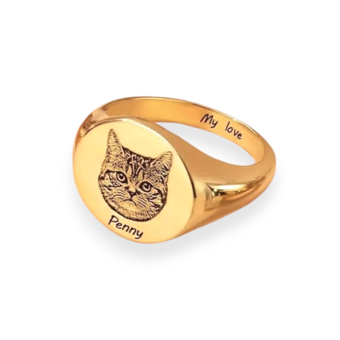 Custom Pet Portrait Signet Ring with Name