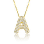 18K gold plated moissanite 3D bubble letter A initial pendant necklace.