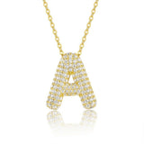 18K gold plated moissanite 3D bubble letter A initial pendant necklace.