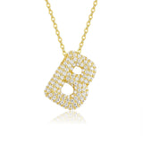 18K gold plated moissanite 3D bubble letter B initial pendant necklace.