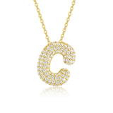 18K gold plated moissanite 3D bubble letter C initial pendant necklace.