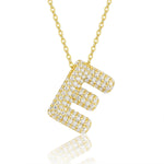 18K gold plated moissanite 3D bubble letter E initial pendant necklace.