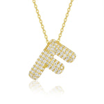 18K gold plated moissanite 3D bubble letter F initial pendant necklace.