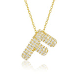 18K gold plated moissanite 3D bubble letter F initial pendant necklace.