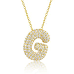 18K gold plated moissanite 3D bubble letter G initial pendant necklace.