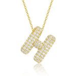 18K gold plated moissanite 3D bubble letter H initial pendant necklace.