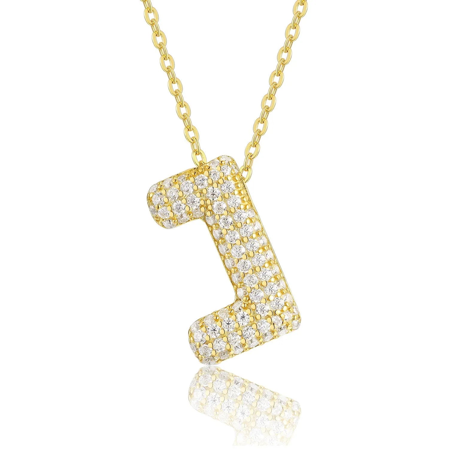 18K gold plated moissanite 3D bubble letter J initial pendant necklace.