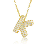 18K gold plated moissanite 3D bubble letter K initial pendant necklace.