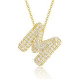 18K gold plated moissanite 3D bubble letter M initial pendant necklace.