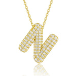 18K gold plated moissanite 3D bubble letter N initial pendant necklace.