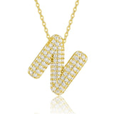 18K gold plated moissanite 3D bubble letter N initial pendant necklace.