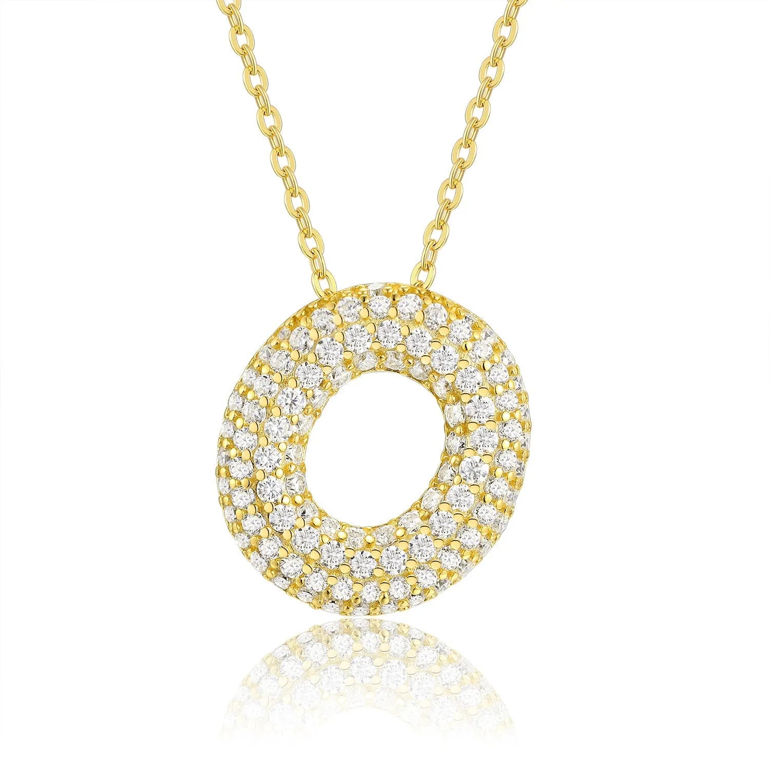 18K gold plated moissanite 3D bubble letter O initial pendant necklace.