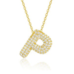 18K gold plated moissanite 3D bubble letter P initial pendant necklace.