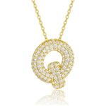 18K gold plated moissanite 3D bubble letter Q initial pendant necklace.