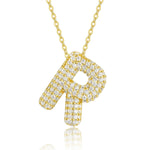 18K gold plated moissanite 3D bubble letter R initial pendant necklace.
