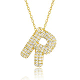 18K gold plated moissanite 3D bubble letter R initial pendant necklace.