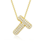 18K gold plated moissanite 3D bubble letter T initial pendant necklace.