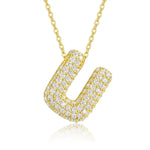 18K gold plated moissanite 3D bubble letter U initial pendant necklace.