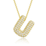 18K gold plated moissanite 3D bubble letter U initial pendant necklace.