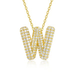 18K gold plated moissanite 3D bubble letter W initial pendant necklace.