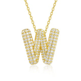 18K gold plated moissanite 3D bubble letter W initial pendant necklace.