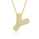 18K gold plated moissanite 3D bubble letter Y initial pendant necklace.