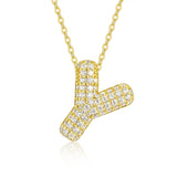 18K gold plated moissanite 3D bubble letter Y initial pendant necklace.
