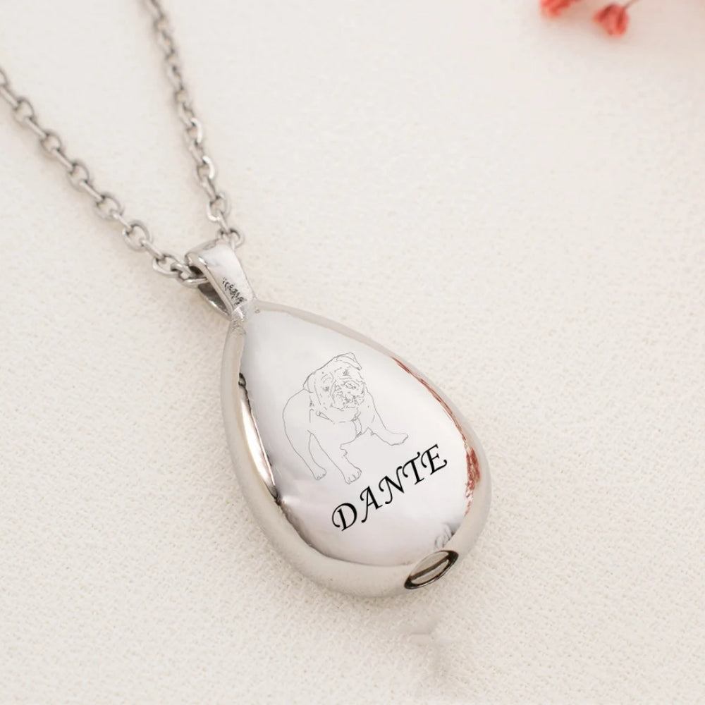 Customized Teardrop Pet Urn Pendant Necklace