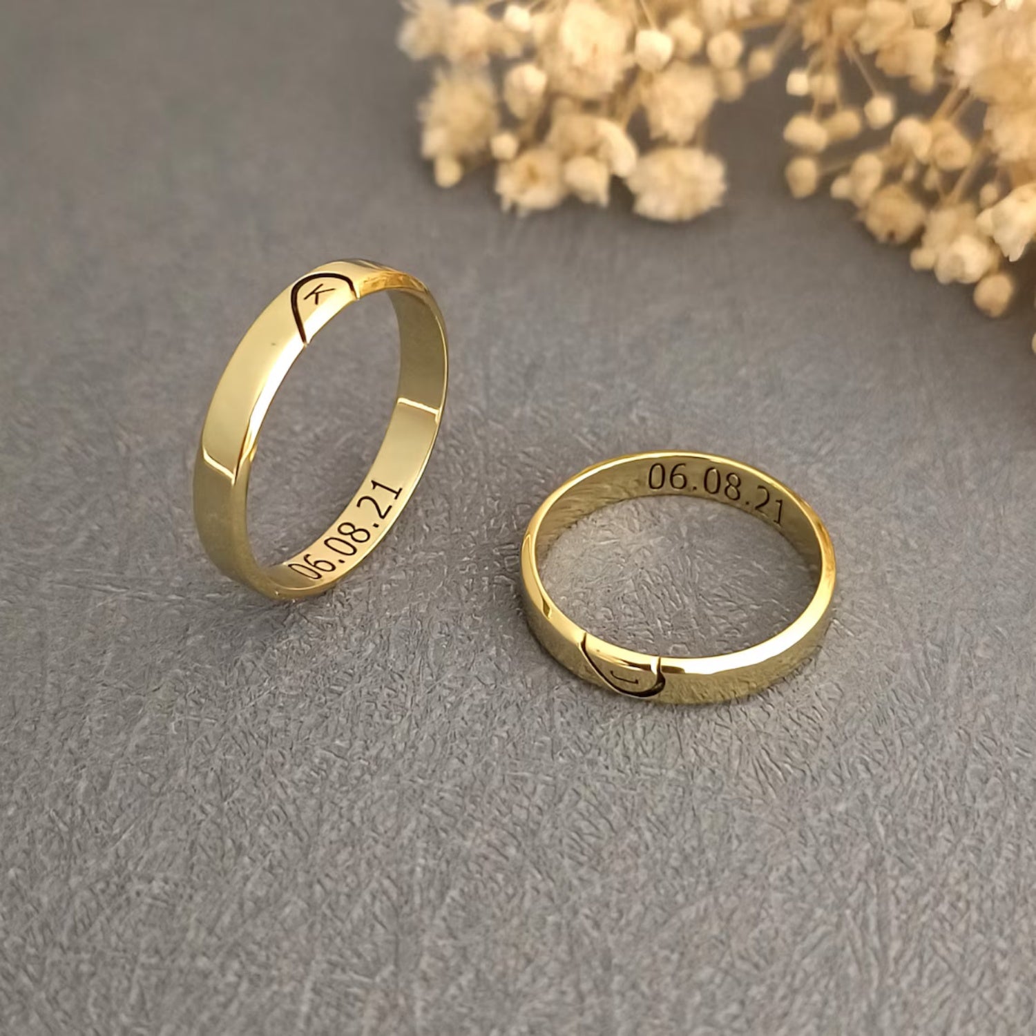 Custom Heart Name Couple Rings