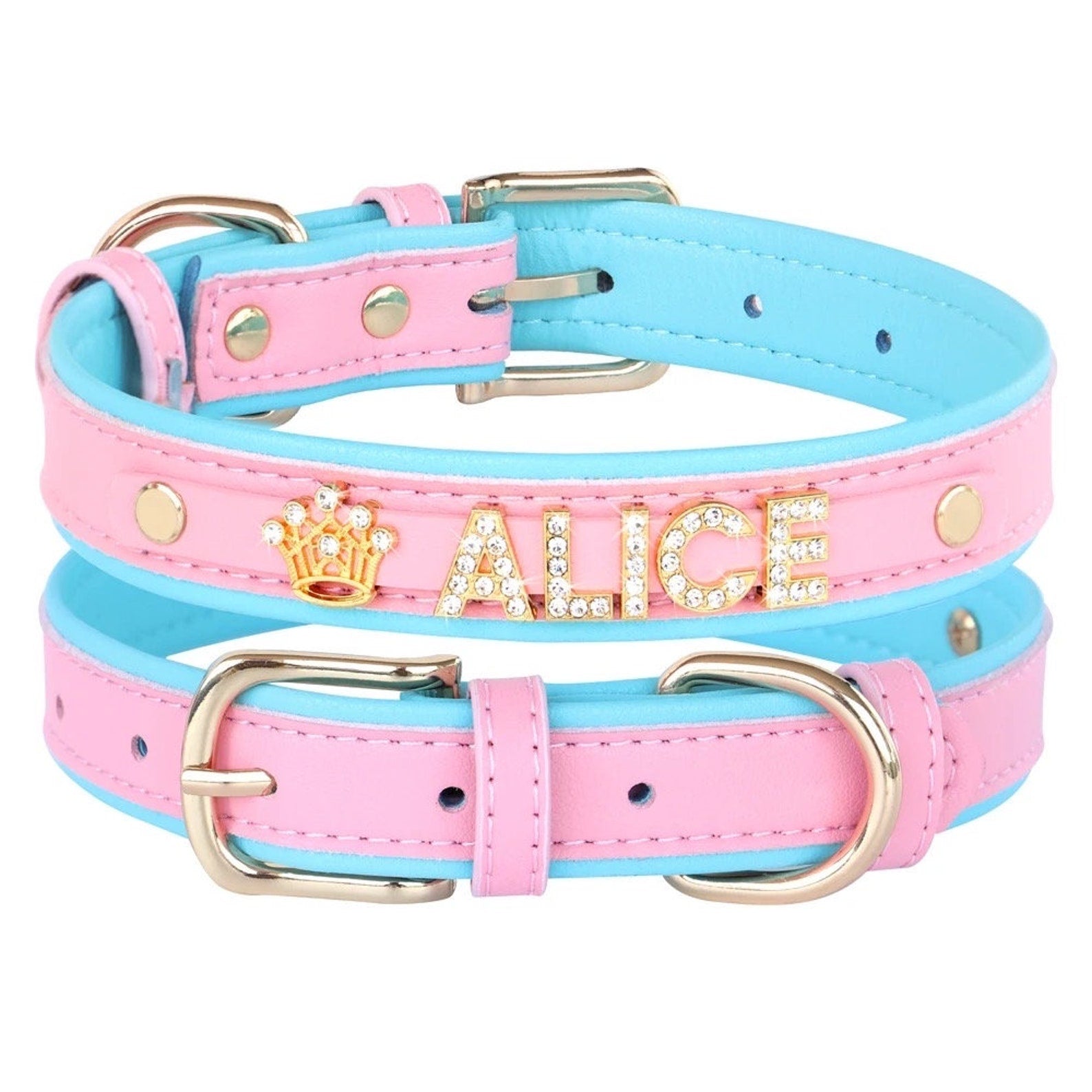 Custom PU Leather Dog and Cat ID Collar with Crystals