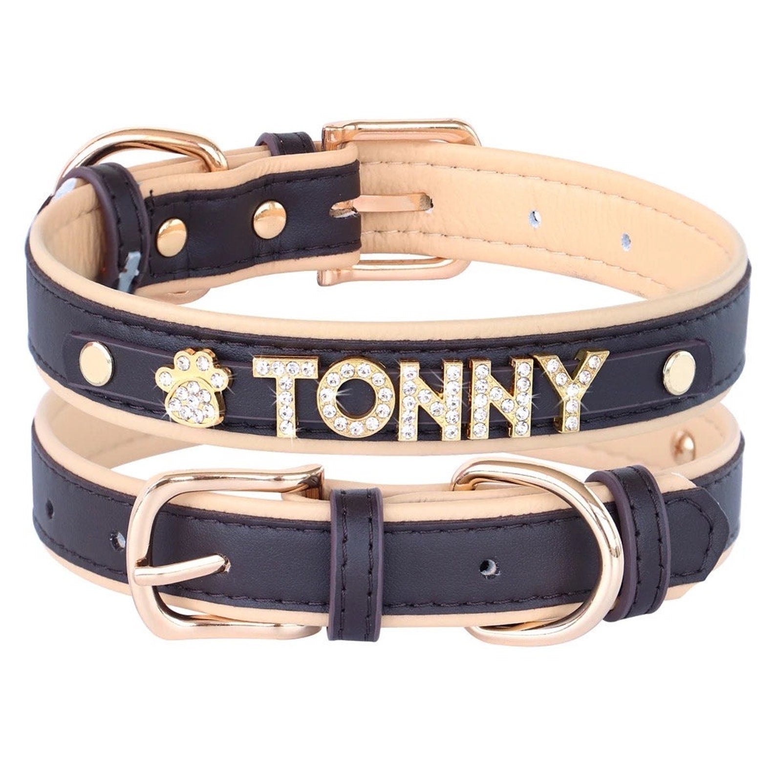 Custom PU Leather Dog and Cat ID Collar with Crystals