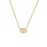 18K gold plated necklace with a single marquise-cut gemstone on a white background.