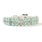 Single mint green simulated pearl pet collar with rhinestones.