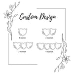 Custom design guide showing options for 1 name, 2 names, 3 names, and 4 names on the interlocking heart charms.