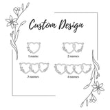 Custom design guide showing options for 1 name, 2 names, 3 names, and 4 names on the interlocking heart charms.
