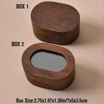 Cufflinks in gold, silver, rose gold, and black with wooden boxes on a beige background.