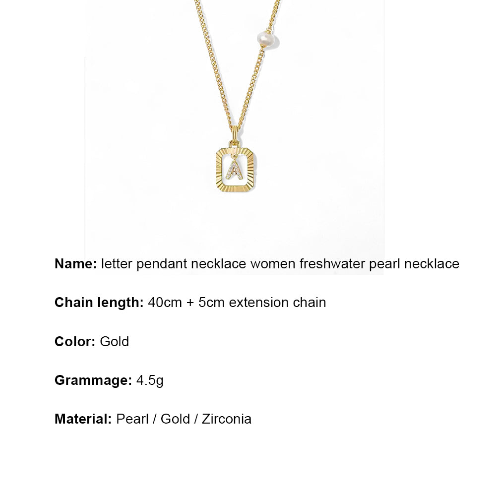 Product specifications and dimension guide for the vintage sunburst initial necklace, highlighting the 14K gold plated frame and freshwater pearl details.