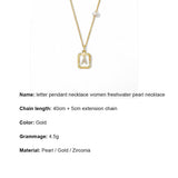 Product specifications and dimension guide for the vintage sunburst initial necklace, highlighting the 14K gold plated frame and freshwater pearl details.